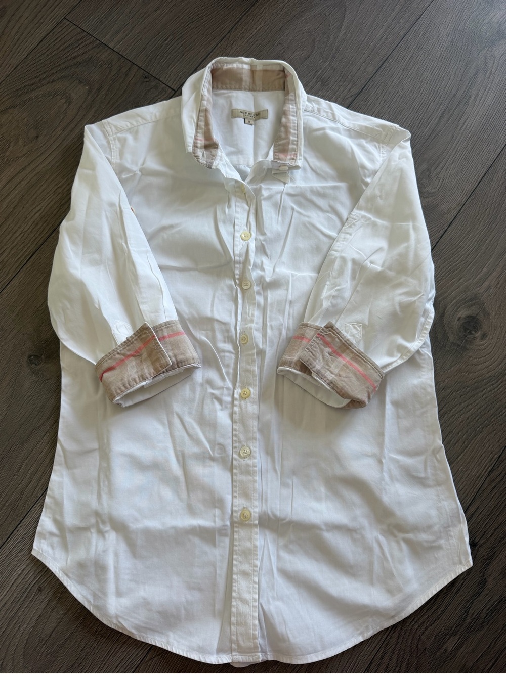 Burberry White office Button Down Shirt with Nova Check Cuffs